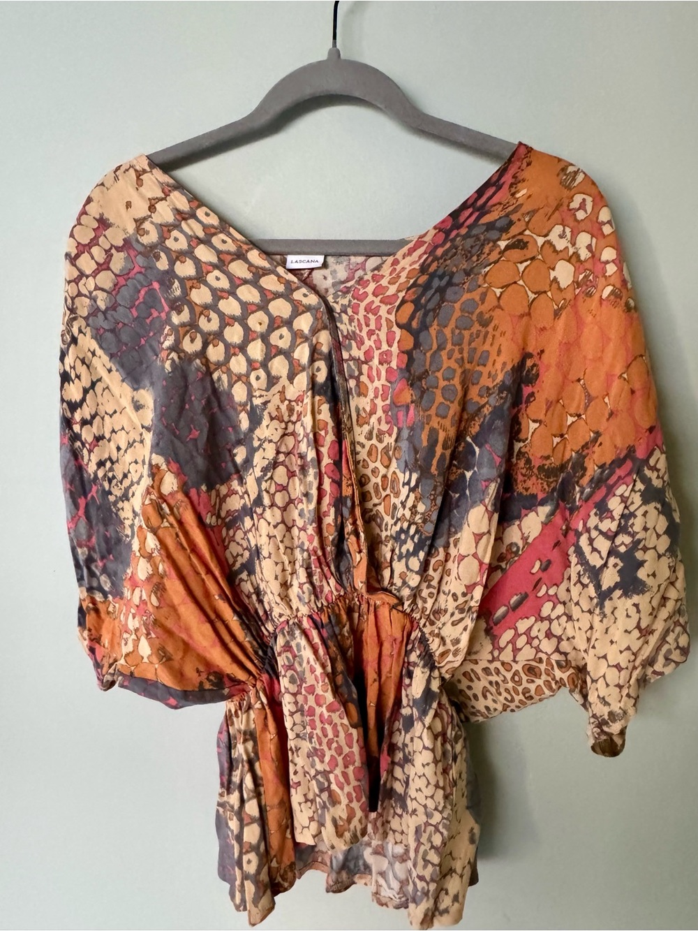 Lascana Printed Cinched-Waist Tunic in Orange, pink, gray and cream